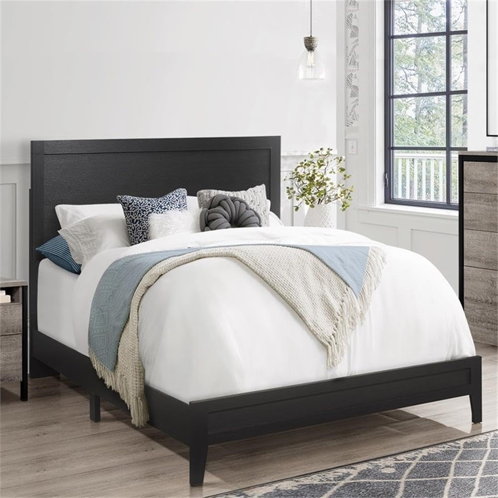 Better Home Products Fox Wood Panel Queen Platform Bed in Black